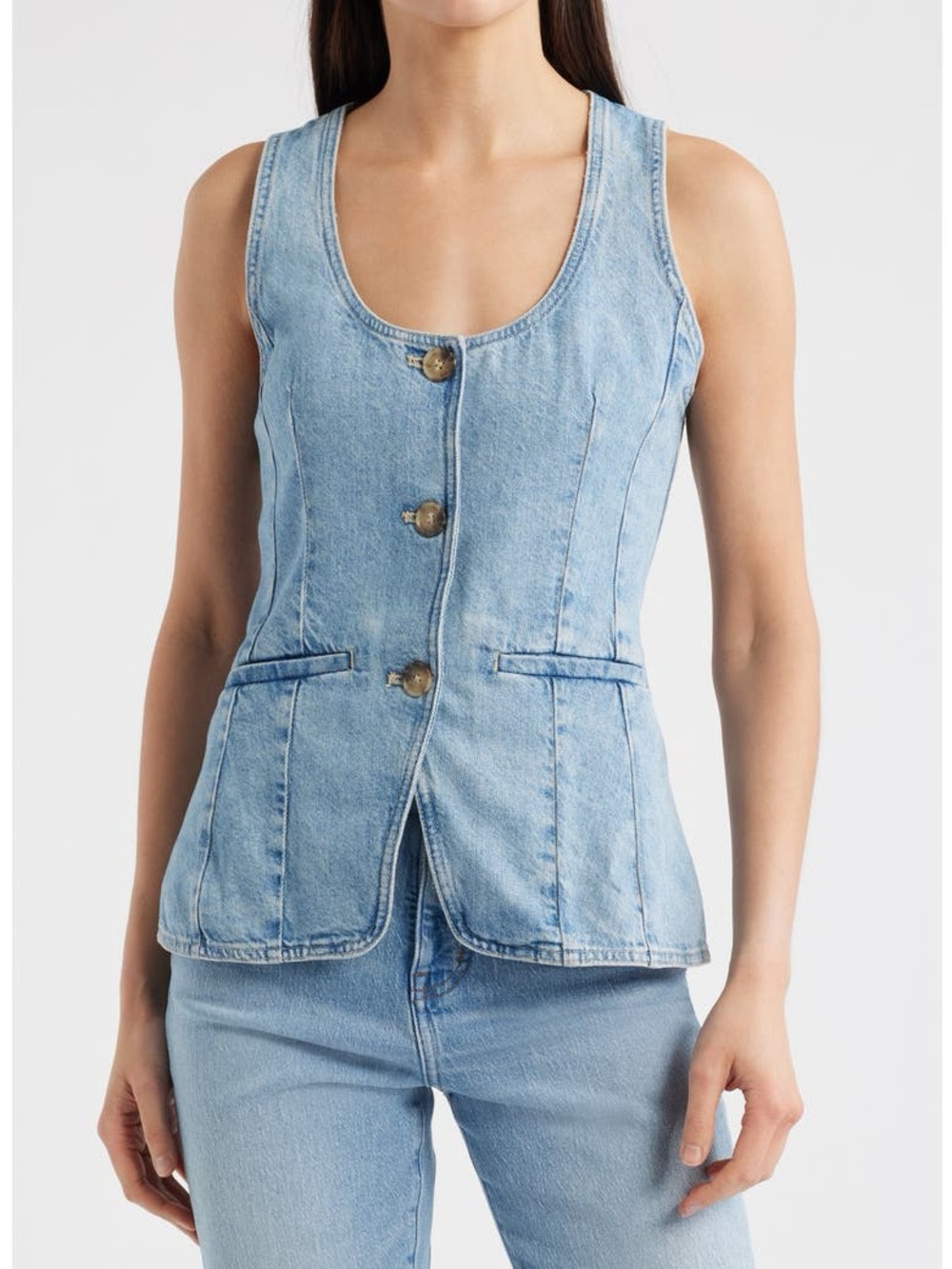 madewell Light Blue Denim Vest Jeans Top – Women's Sleeveless Button Front